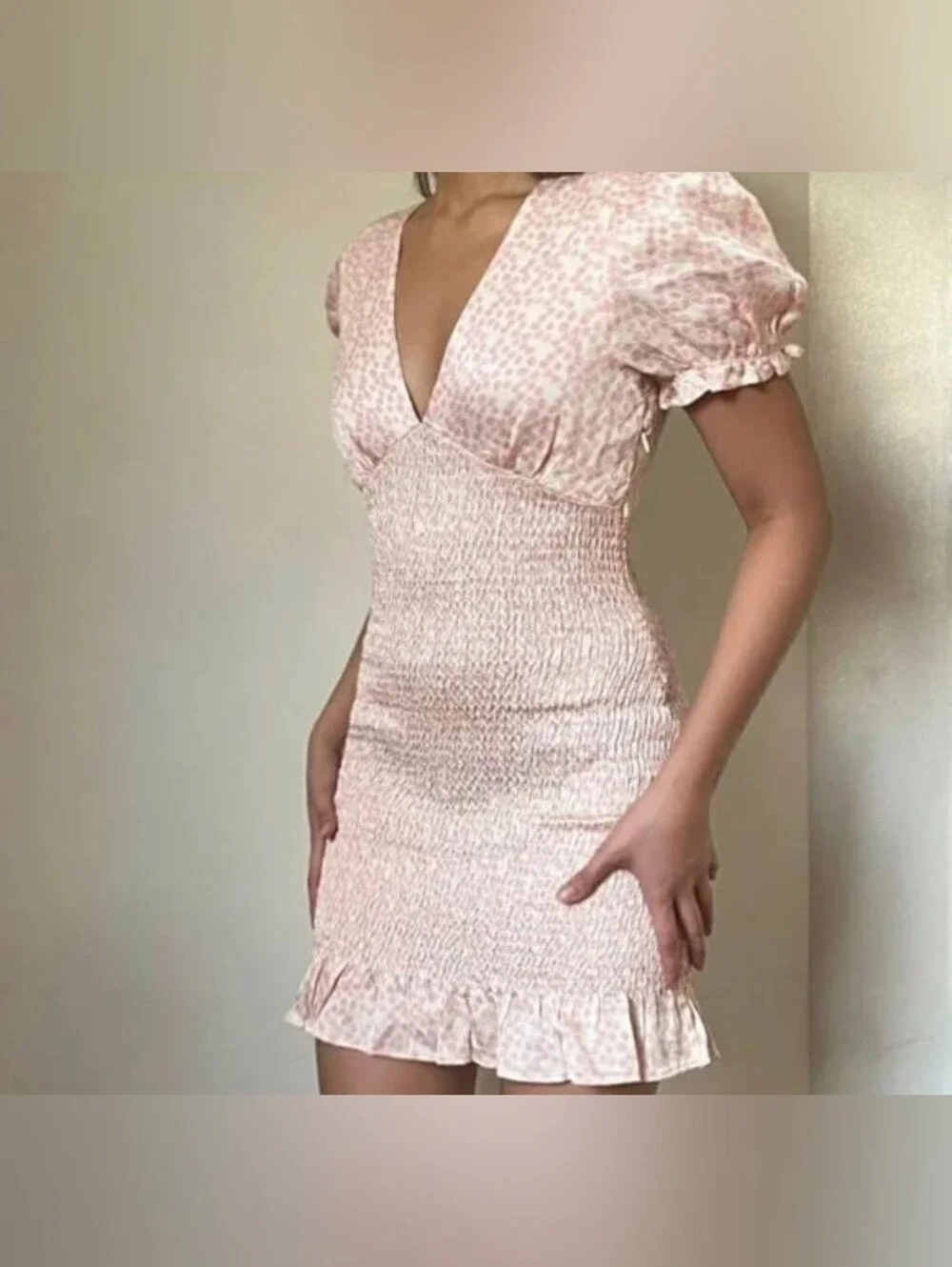 Pink Puff-Sleeve Smocked Women's Top